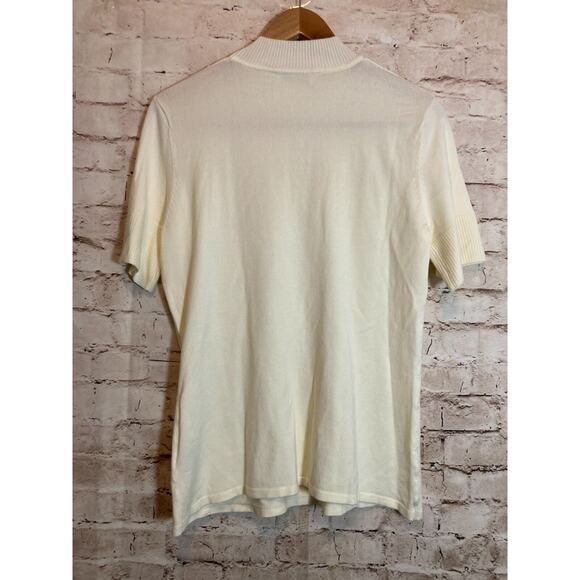 Lana Lee Sweater Womens Medium Cream Short Sleeve Santana Knit Button‎ Detail - Picture 8 of 11